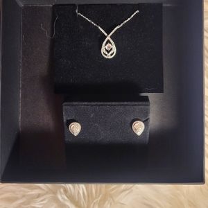 10K white gold diamond necklace and earrings